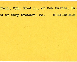 World War II, Vindicator, Fred L. Farrell, New Castle, Pennsylvania, died, Camp Crowder, Missouri, 1943