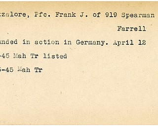 World War II, Vindicator, Frank J. Fazzalore, Farrell, wounded, Germany, 1945, Mahoning, Trumbull