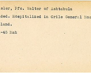 World War II, Vindicator, Walter Feasler, Ashtabula, wounded, hospitalized, Crile General Hospital, Cleveland, 1945, Mahoning