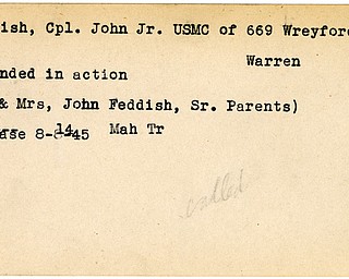 World War II, Vindicator, John Feddish Jr., Warren, wounded, parents, John Feddish Sr., 1945, Mahoning, Trumbull