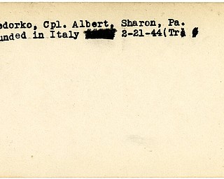 World War II, Vindicator, Albert Fedorko, Sharon, Pennsylvania, wounded, Italy, 1944, Trumbull