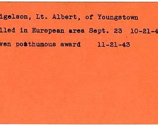 World War II, Vindicator, Albert Feigelson, Youngstown, killed, Europe, 1943, award, posthumous