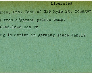 World War II, Vindicator, John Feldman, Youngstown, liberated, Germany, missing, 1945, Mahoning, Trumbull, prison camp