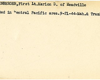 World War II, Vindicator, Marion D. Feltenberger, Meadville, wounded, Central Pacific, 1944, Mahoning, Trumbull