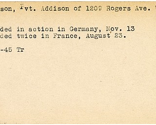 World War II, Vindicator, Addison Ferguson, Warren, wounded, Germany, France, 1945, Trumbull