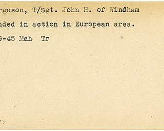 World War II, Vindicator, John H. Ferguson, Windham, wounded, Europe, 1945, Mahoning, Trumbull