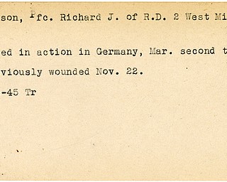 World War II, Vindicator, Richard J. Ferguson, West Middlesex, wounded, Germany, 1945, Trumbull