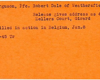 World War II, Vindicator, Robert Dale Ferguson, Weathersfield, Girard, killed, Belgium, 1945, Trumbull