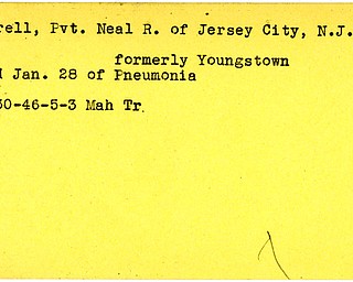 World War II, Vindicator, Neal R. Ferrell, Jersey City, New Jersey, Youngstown, died, Pneumonia, 1945, Mahoning, Trumbull