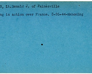 World War II, Vindicator, Donald J.Ferron, Painesville, missing, France, 1944, Mahoning