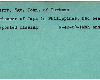 World War II, Vindicator, John Ferry, Parkman, prisoner, Japanese, Philippines, missing, 1943, Mahoning, Trumbull