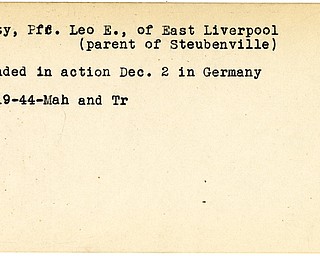 World War II, Vindicator, Leo E. Fetty, East Liverpool, wounded, Germany, 1944, Mahoning, Trumbull