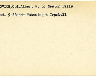 World War II, Vindicator, Albert W. Fialkovich, Newton Falls, wounded, 1944, Mahoning, Trumbull