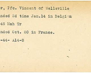 World War II, Vindicator, Vincent Fiber, Wellsville, wounded, Belgium, 1945, Mahoning, Trumbull, France, 1944