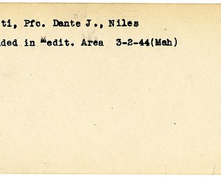 World War II, Vindicator, Dante J. Ficeti, Niles, wounded, Mediterranean, 1944, Mahoning