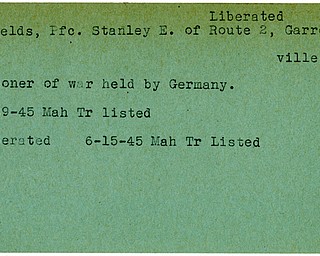 World War II, Vindicator, Stanley E. Fields, Garrettsville, liberated, prisoner, Germany, 1945, Mahoning, Trumbull