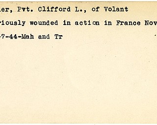 World War II, Vindicator, Clifford L. Filer, Volant, wounded, France, 1944, Mahoning, Trumbull