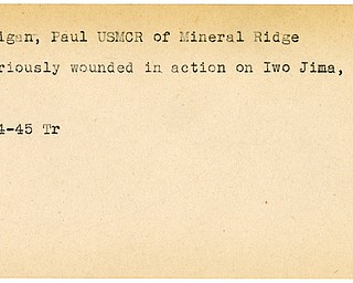 World War II, Vindicator, Paul Finigan, Mineral Ridge, USMCR, wounded, Iwo Jima, 1945, Trumbull