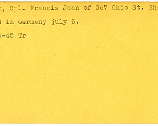 World War II, Vindicator, Francis John Fink, Sharon, died, Germany, 1945, Trumbull