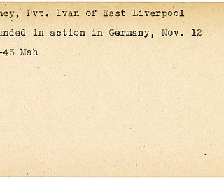 World War II, Vindicator, Ivan Finney, East Liverpool, wounded, Germany, 1945, Mahoning