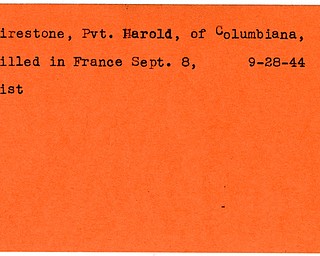 World War II, Vindicator, Harold Firestone, Columbiana, killed, France, 1944