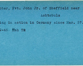 World War II, Vindicator, John Fischer Jr, Ashtabula, missing, Germany, 1945, Mahoning, Trumbull
