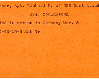 World War II, Vindicator, Richard P. Fischer, Youngstown, killed, Germany, 1945, Mahoning, Trumbull