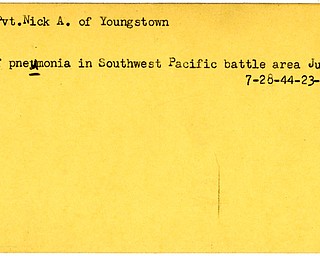 World War II, Vindicator, Nick A. Fish, Youngstown, died, ill, pneumonia, Pacific, 1944