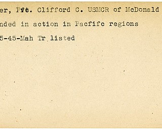 World War II, Vindicator, Clifford C. Fisher, USMCR, McDonald, wounded, Pacific, 1945, Mahoning, Trumbull