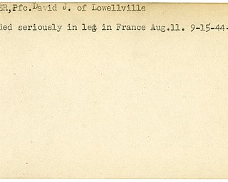 World War II, Vindicator, David J. Fisher, Lowellville, wounded, France, 1944