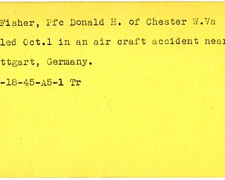 World War II, Vindicator, Donald H. Fisher, Chester, West Virginia, killed, accident, Germany, 1945, Trumbull