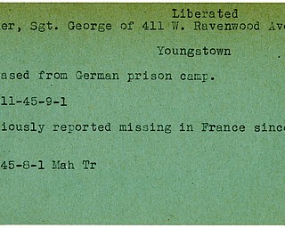 World War II, Vindicator, George Fisher, Youngstown, prisoner, liberated, 1945, missing, France, Mahoning, Trumbull