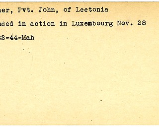 World War II, Vindicator, John Fisher, Leetonia, wounded, Luxembourg, 1944, Mahoning