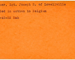 World War II, Vindicator, Joseph R. Fisher, Lowellville, killed, Belgium, 1945, Mahoning