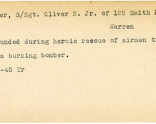 World War II, Vindicator, Oliver B. Fisher Jr, Warren, wounded, 1945, Trumbull