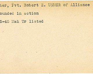 World War II, Vindicator, Robert E. Fisher, USMCR, Alliance, wounded, 1945, Mahoning, Trumbull