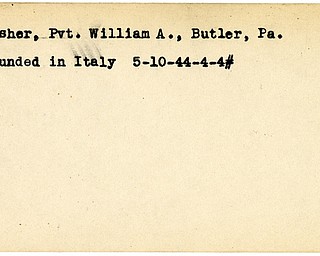 World War II, Vindicator, William A. Fisher, Butler, wounded, Italy, 1944