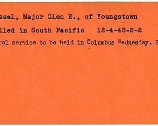 World War II, Vindicator, Glen E. Fissel, Youngstown, killed, South Pacific, 1943, funeral, Columbus, 1949