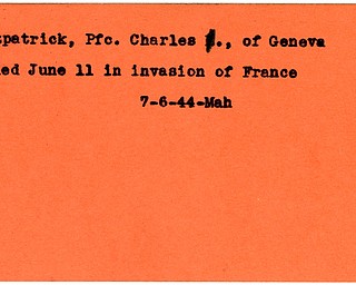 World War II, Vindicator, Charles Fitzpatrick, Geneva, killed, France, 1944, Mahoning