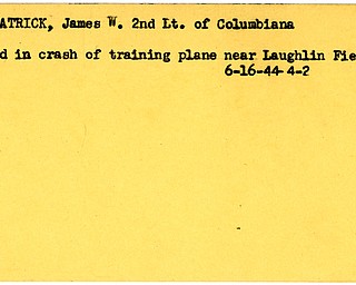 World War II, Vindicator, James W. Fitzpatrick, Columbiana, killed, Training, Plane, Laughlin Field, Texas, 1944