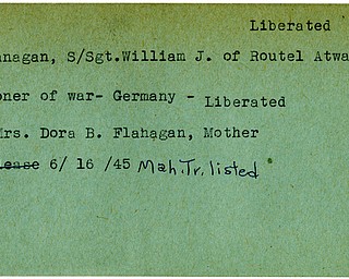 World War II, Vindicator, William J. Flanagan, Atwater, prisoner, Germany, liberated, Dora B. Flanagan, 1945, Mahoning, Trumbull