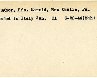 World War II, Vindicator, Harold Flaugher, New Castle, wounded, Italy, 1944, Mahoning