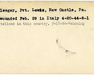World War II, Vindicator, Lewis Fleeger, New Castle, wounded, Italy, 1944, hospitalized, Mahoning