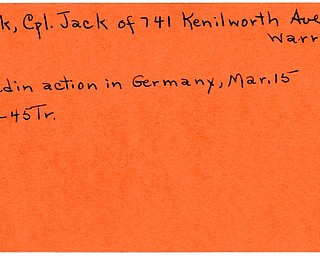 World War II, Vindicator, Jack Fleck, Warren, killed, Germany, 1945, Trumbull