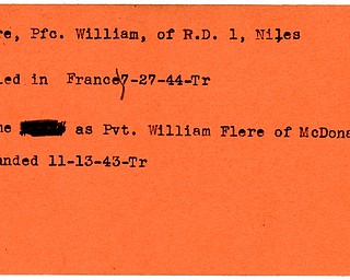 World War II, Vindicator, William Flere, Niles, killed, France, 1944, Trumbull