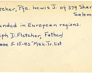 World War II, Vindicator, Lewis J. Fletcher, Salem, wounded, Europe, Joseph D. Fletcher, 1945, Mahoning, Trumbull