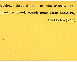 World War II, Vindicator, W. T. Fletcher, New Castle, killed, accident, Camp Stewart, Georgia, 1943, Mahoning