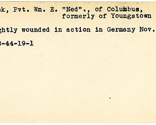 World War II, Vindicator, William E. Flick, Ned, Columbus, Youngstown, wounded, Germany, 1944