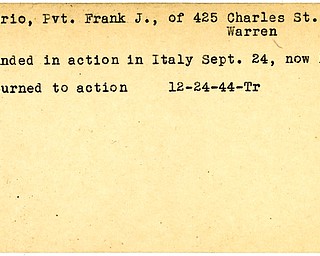 World War II, Vindicator, Frank J. Florio, Warren, wounded, Italy, 1944, Trumbull