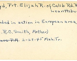 World War II, Vindicator, Elijah R. Floyd, Leavittsburg, wounded, Europe, R.C. Smith, 1945, Mahoning, Trumbull